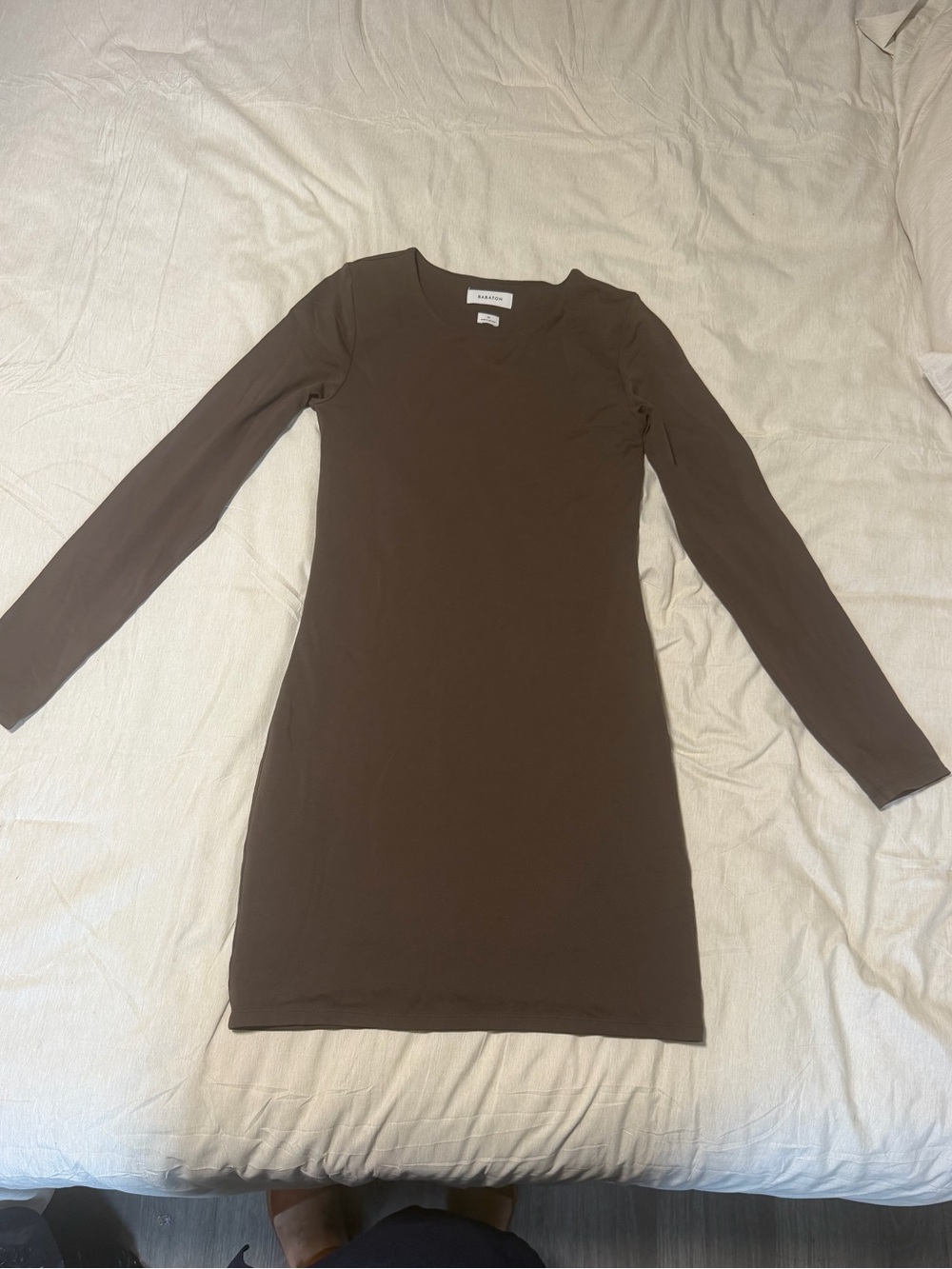 Babaton Aritzia Contour Crewneck Longsleeve Mini Bodycon Dress Brown Size M